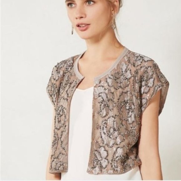 Anthropologie Jackets & Blazers - Dolan Anthropologie Beaded Metalic Shrug